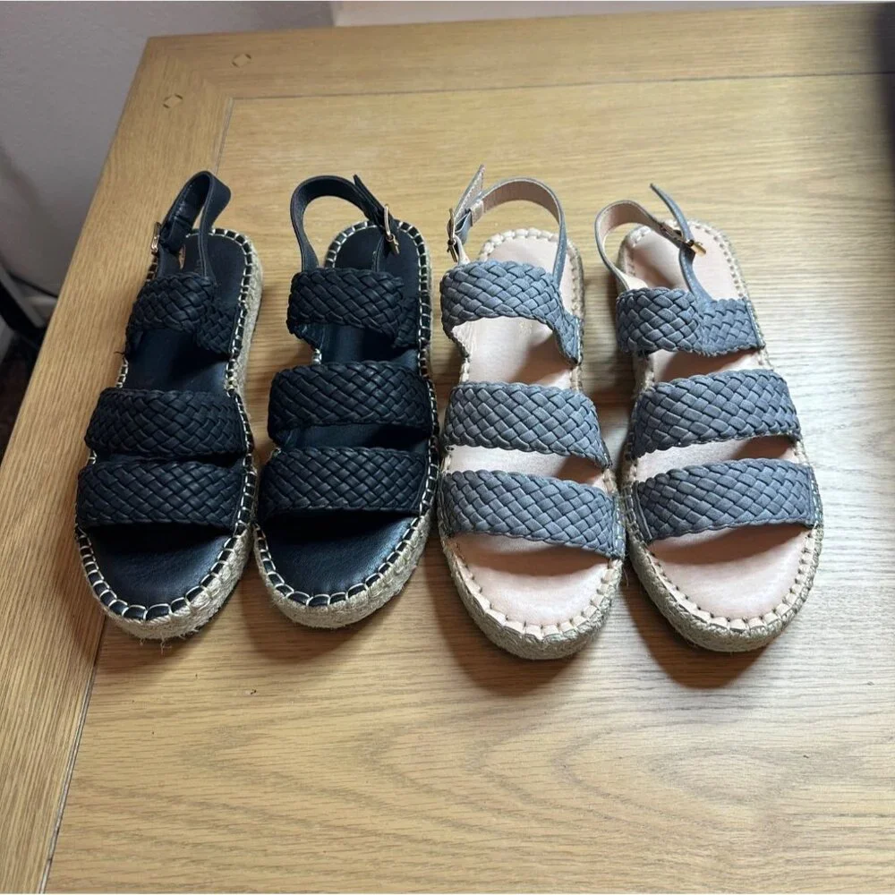 Chase & Chloe Women's Woven Strap Platform Sandals Lot of 2 Black & Gray Size 9